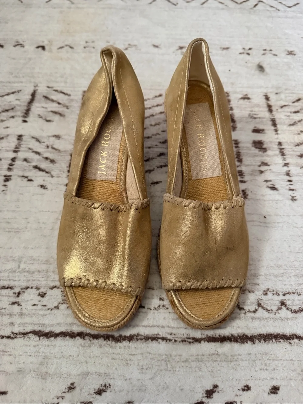 Jack Rogers Metallic Gold Espadrille Peep-Toe Flats